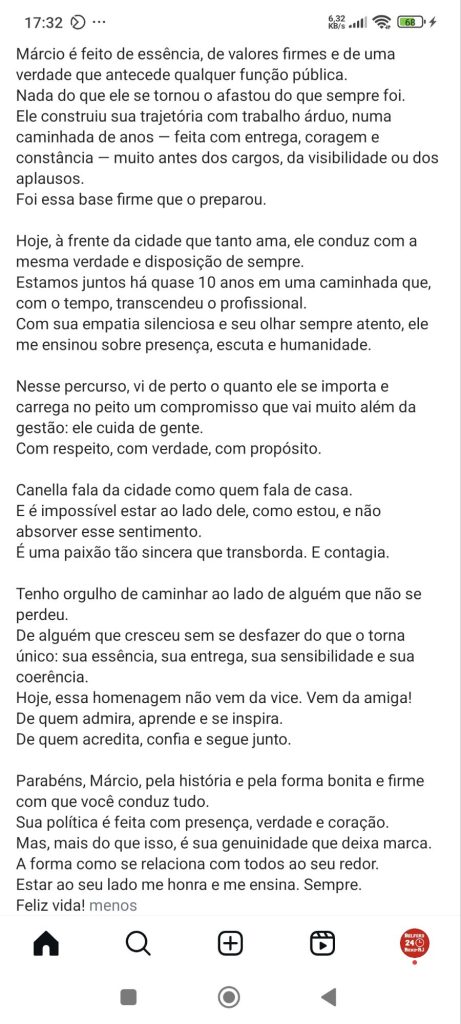 Vice-prefeita homenageia Márcio Canella com mensagem emocionada no Instagram 3 screenshot 2025 06 25 17 32 17 752 com6081490494936159695