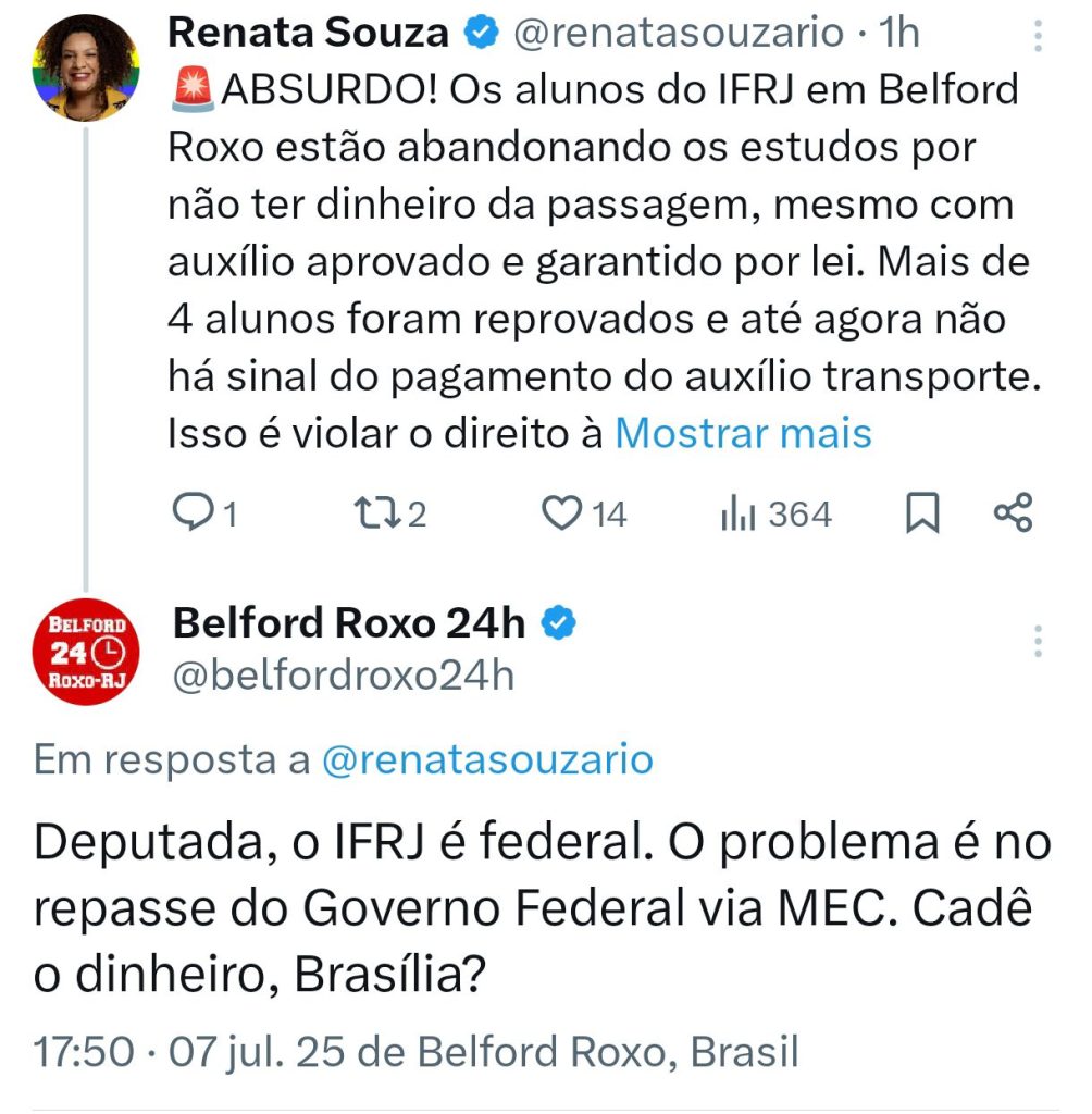 Deputada critica situação no IFRJ de Belford Roxo, mas repasse do auxílio é do Governo Federal 1 screenshot 2025 07 07 17 50 10 103 com1095121005533679257