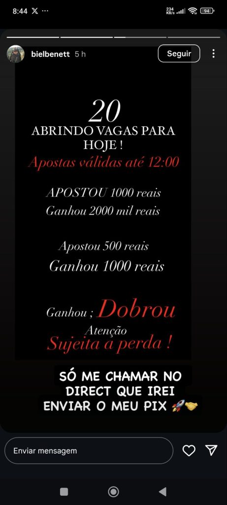 Biel Benett, assessor da deputada Gisele Monteiro, usa redes sociais para divulgar golpe do PIX dobrado 2 screenshot 2025 08 24 08 44 30 828 com8881941470502570676