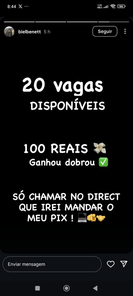 Biel Benett, assessor da deputada Gisele Monteiro, usa redes sociais para divulgar golpe do PIX dobrado 3 screenshot 2025 08 24 08 44 34 010 com5573127251514701191
